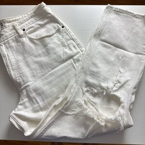 Abercrombie & Fitch Cream Distressed “The Mom” High Rise Jeans
